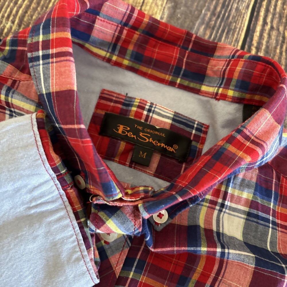 Ben Sherman Mens Multicolor Plaid Flip Cuff Button Up Shirts Size M Lot Of 2 - Picture 3 of 12